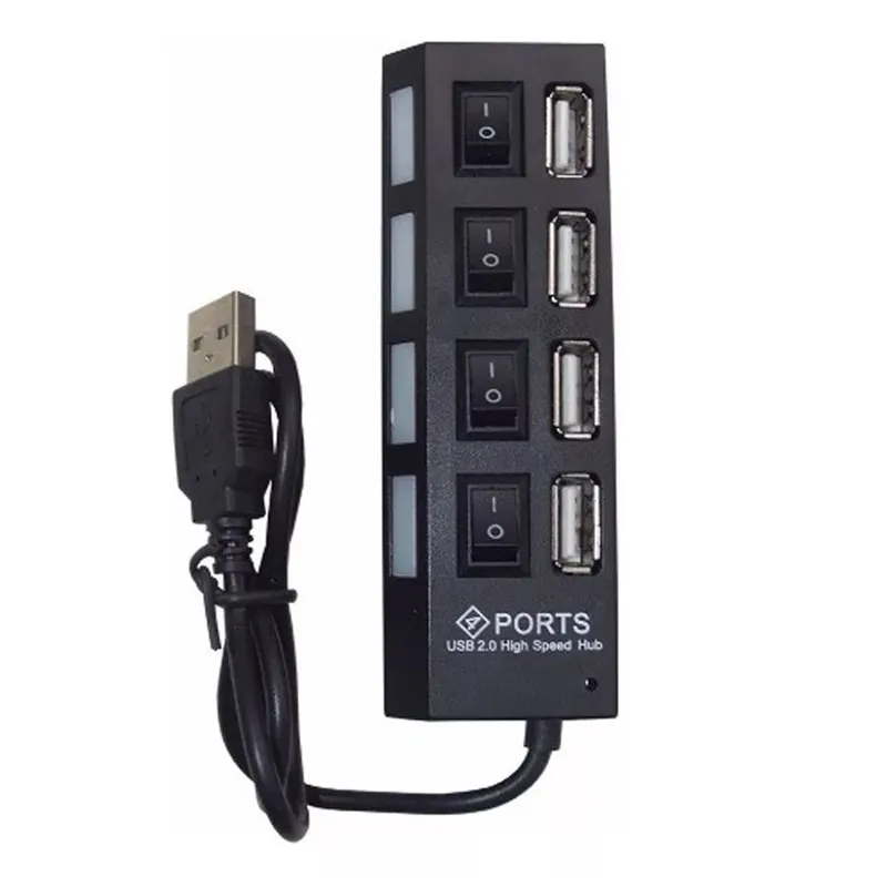 GENERICO - Extensión Multipuertos Hub 4 Puertos USB - Negro