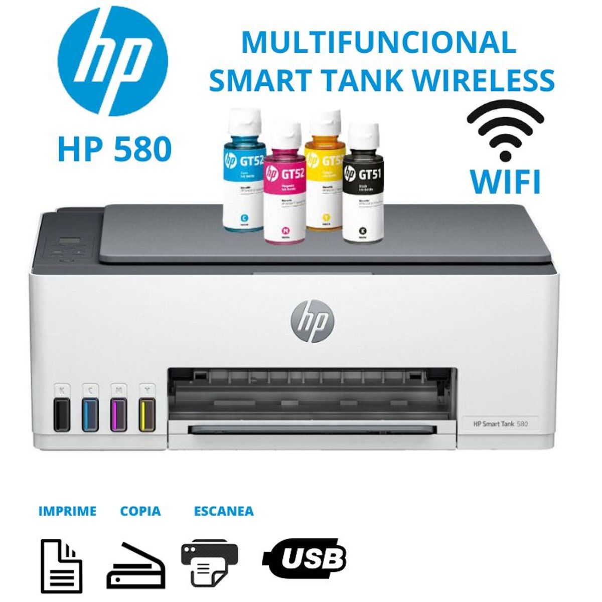 HP - Impresora Multifuncional HP Smart Tank 580 Inalambrica Wifi