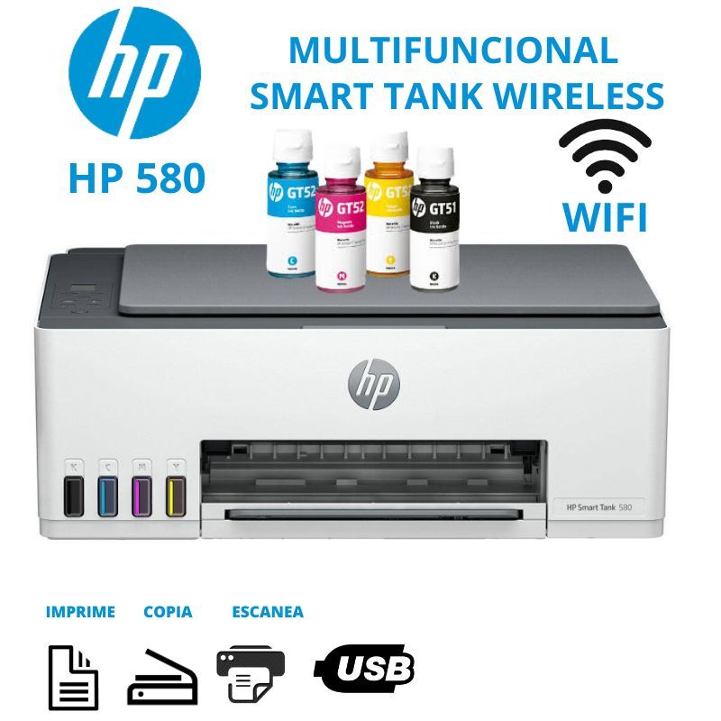 HP - Impresora Multifuncional HP Smart Tank 580 Inalambrica Wifi