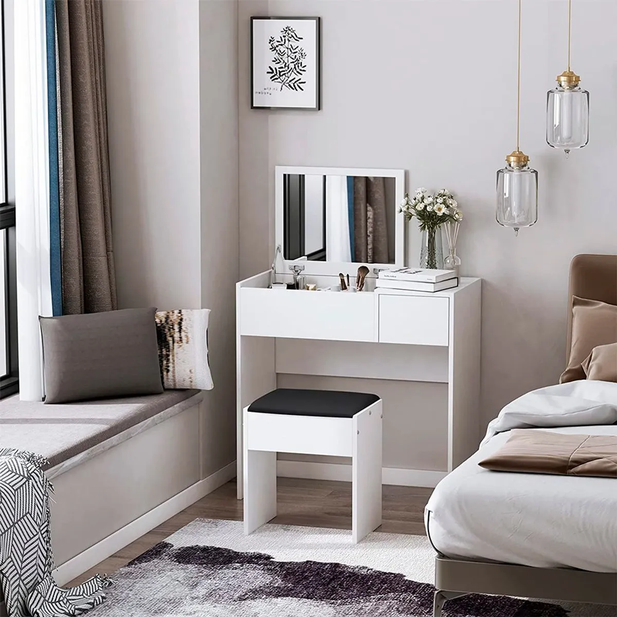 MUEBLES CRISOSTOMO - Escritorio Tocador de Melamina Blanco 80cm