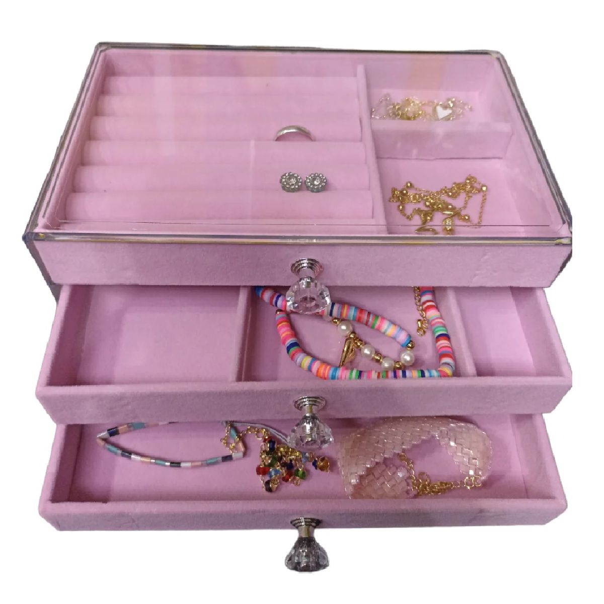 GENERICO - Joyero Organizador De Joyas Cofre Pulseras Relojes 3 Niveles