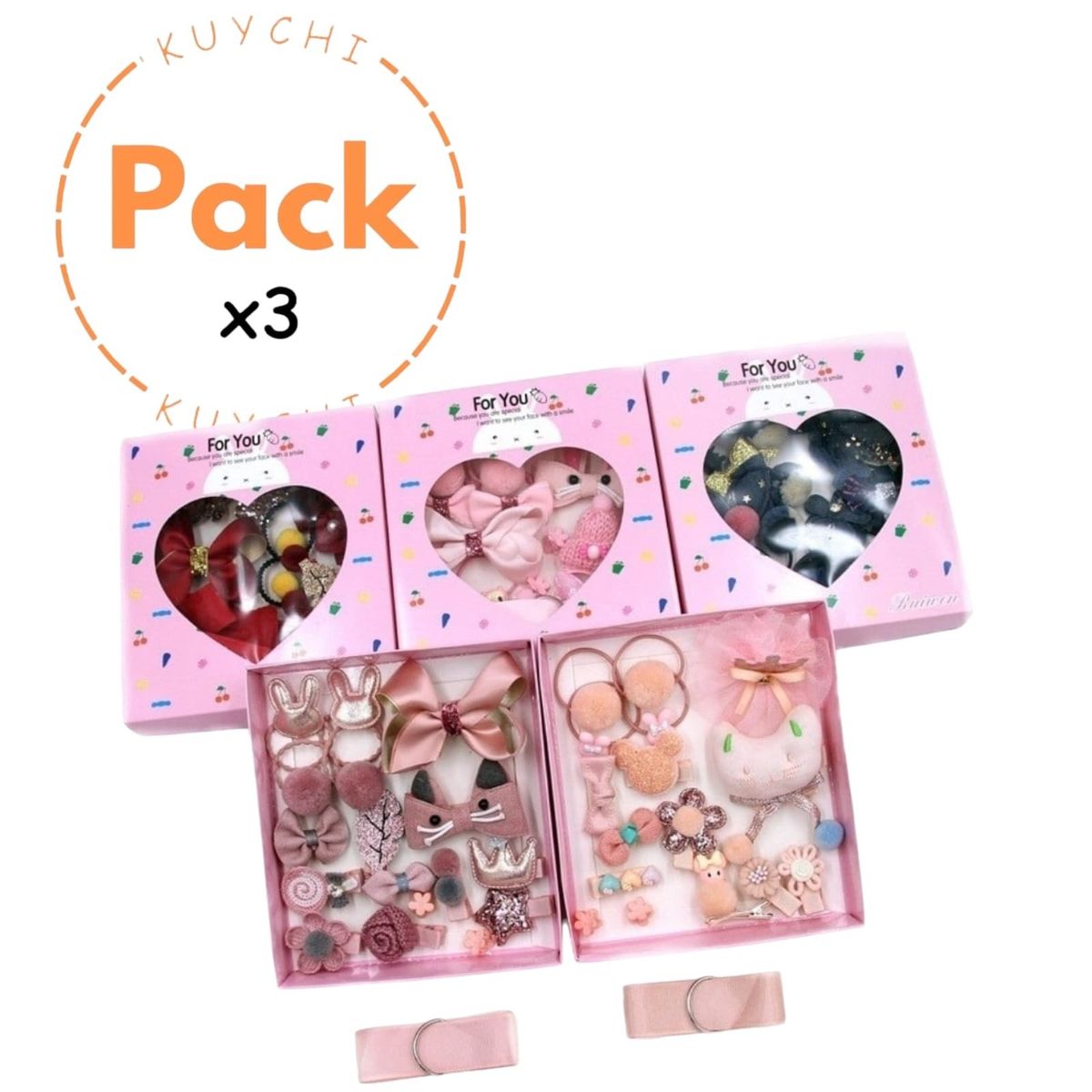 OEM - Pack x 3 Cajas Accesorios para el Cabello Niña Happy Every Day 18 Pzs