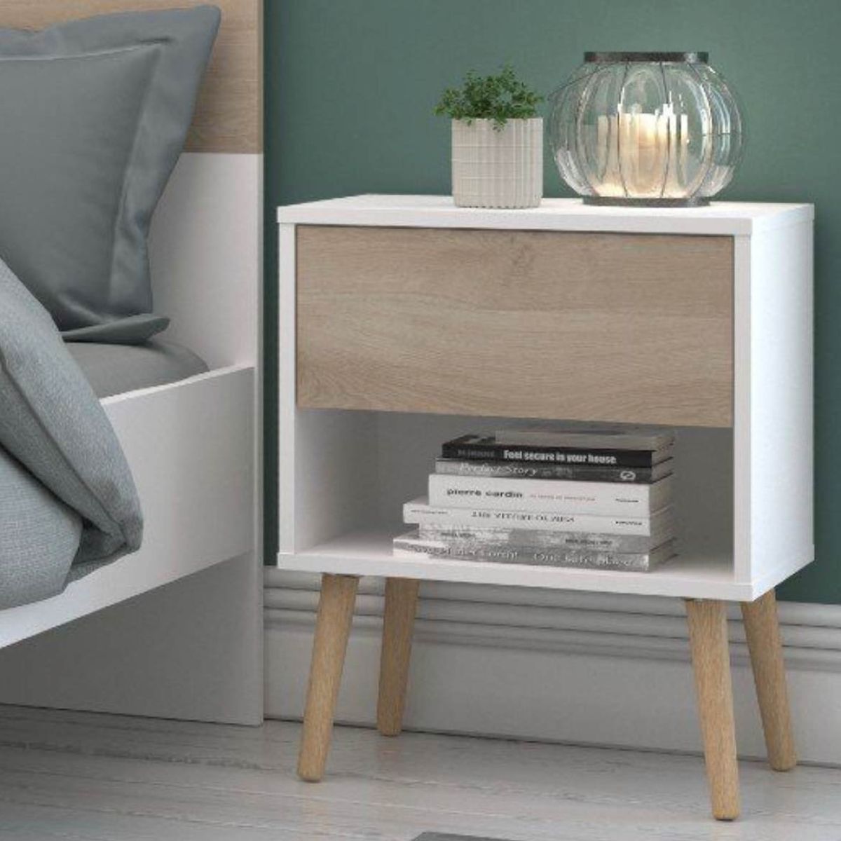 VENTITAS HOME - Velador Praga 1 Cajón Ventitas Home Color Blanco y Duna