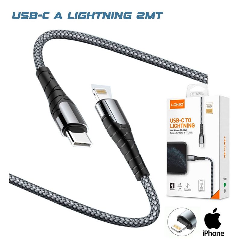 LDNIO - CABLE USB-C A LIGHTNING PARA IPHONE 11, 11 PRO, 11 PRO MAX DE 2MT