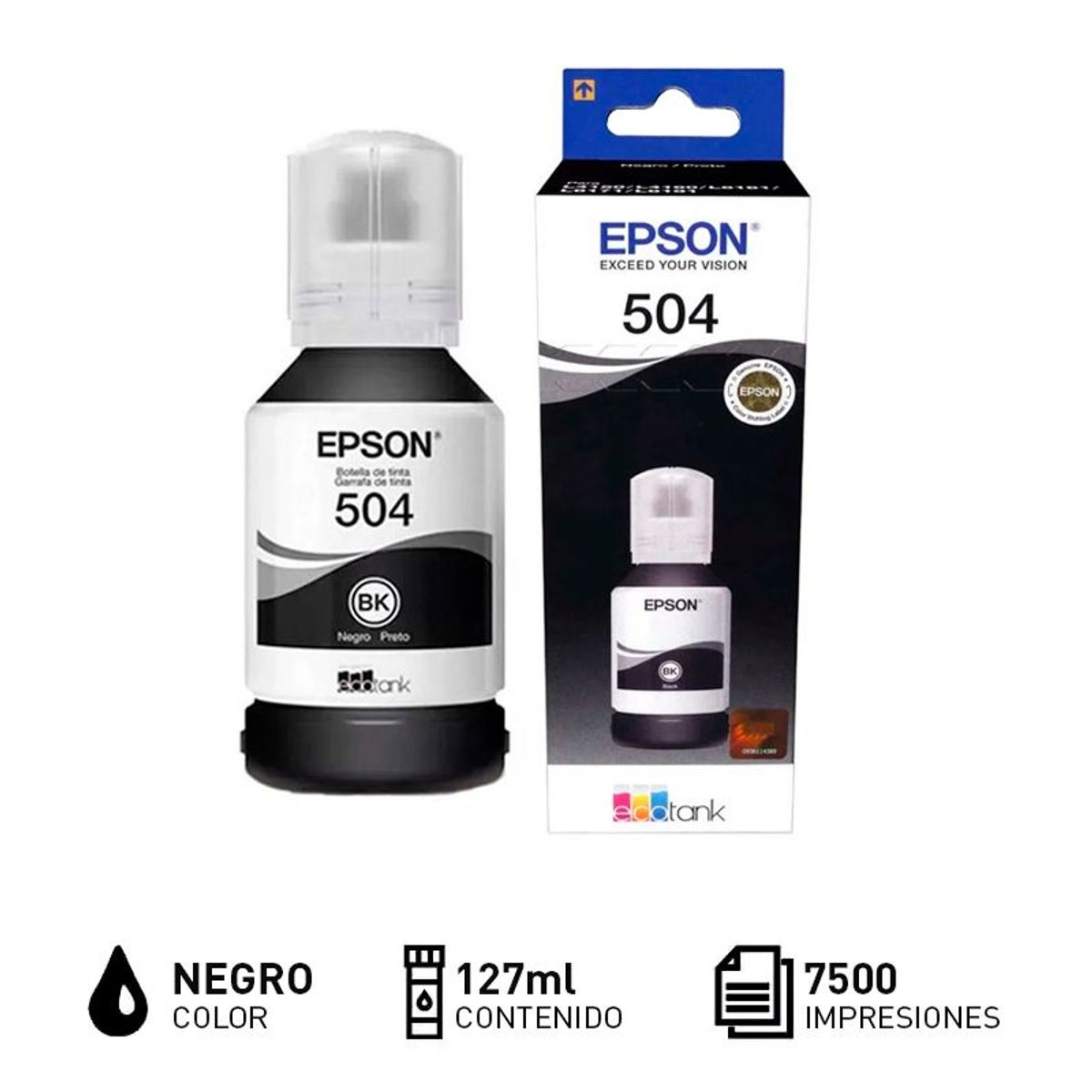 EPSON - Tinta Original Impresora Epson 504 , 127ml, Rinde 7500 Hojas, Negro
