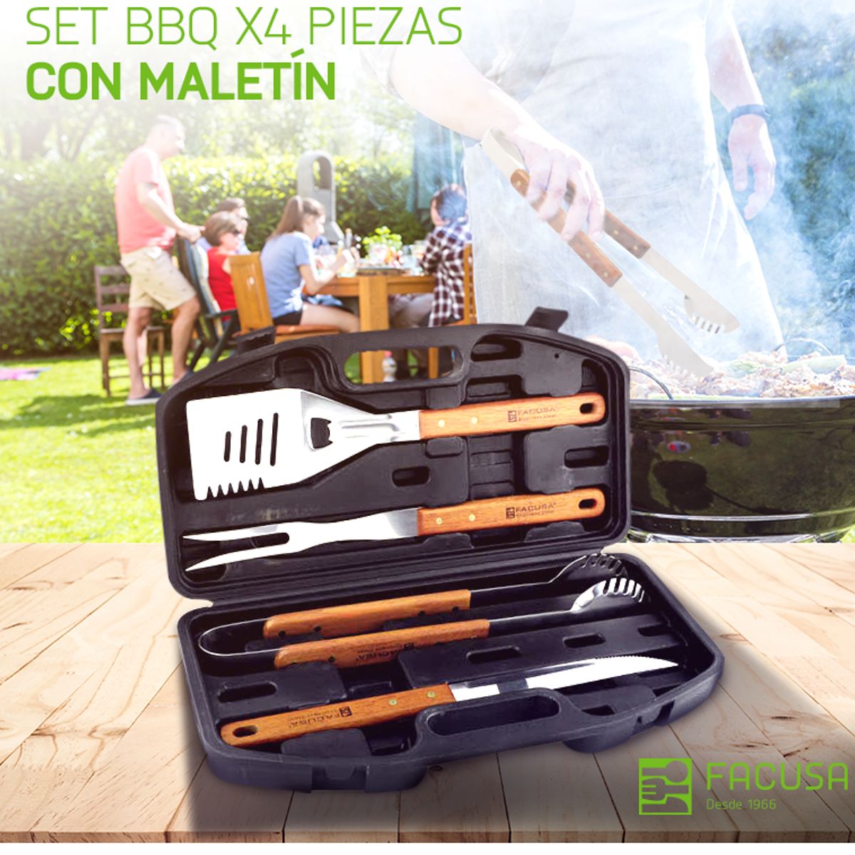 FACUSA - Set de Utensilios para parrillas x 4 piezas BBQ Facusa
