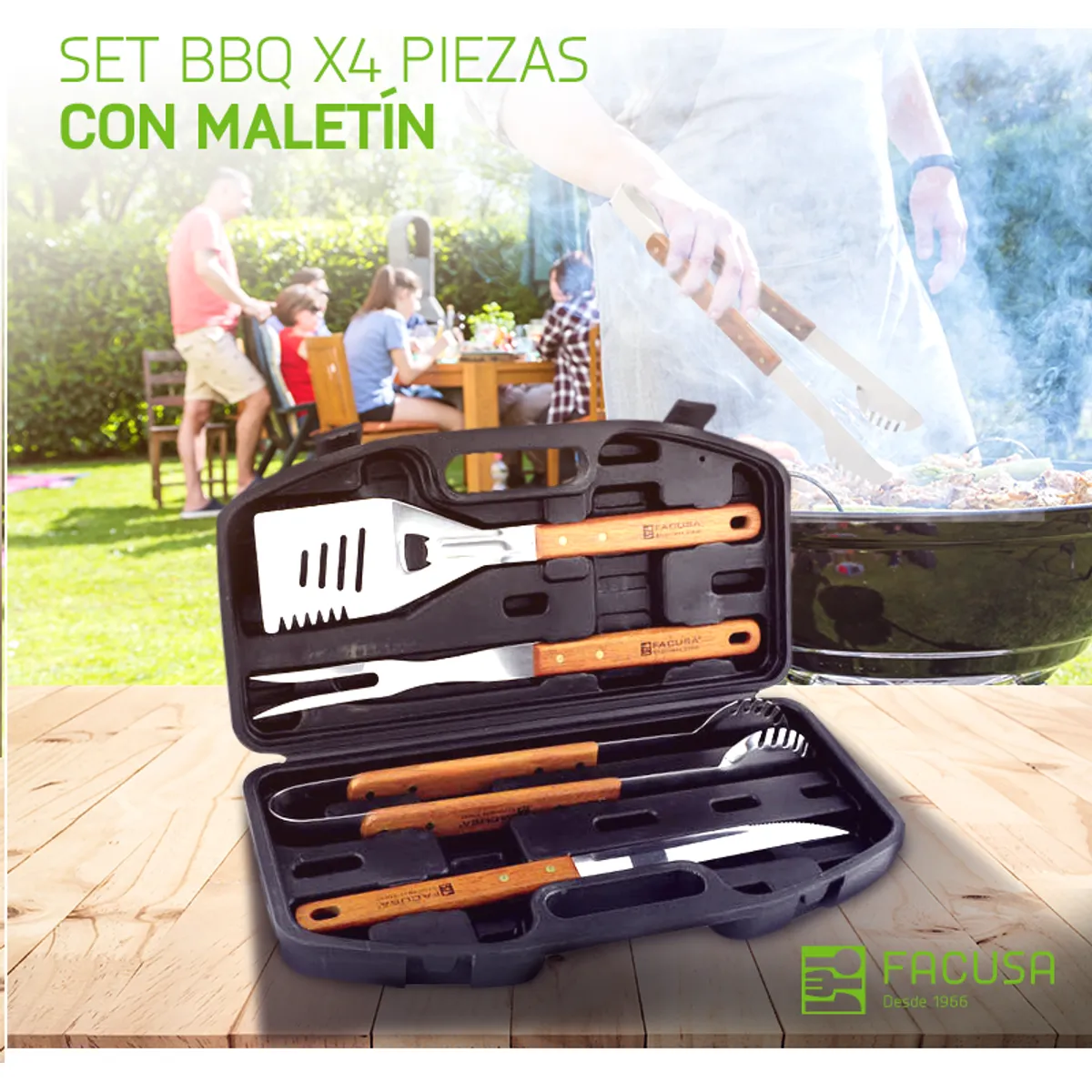 FACUSA - Set de Utensilios para parrillas x 4 piezas BBQ Facusa