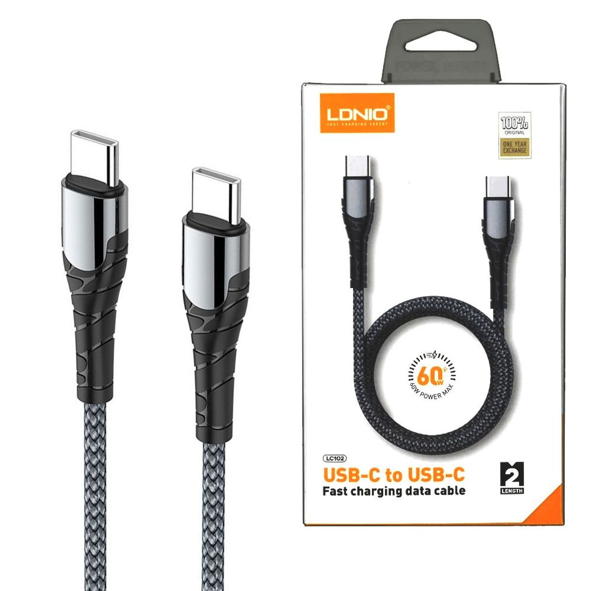 LDNIO - Cable USB-C a USB-C Carga Super Rápida De 2 Metros