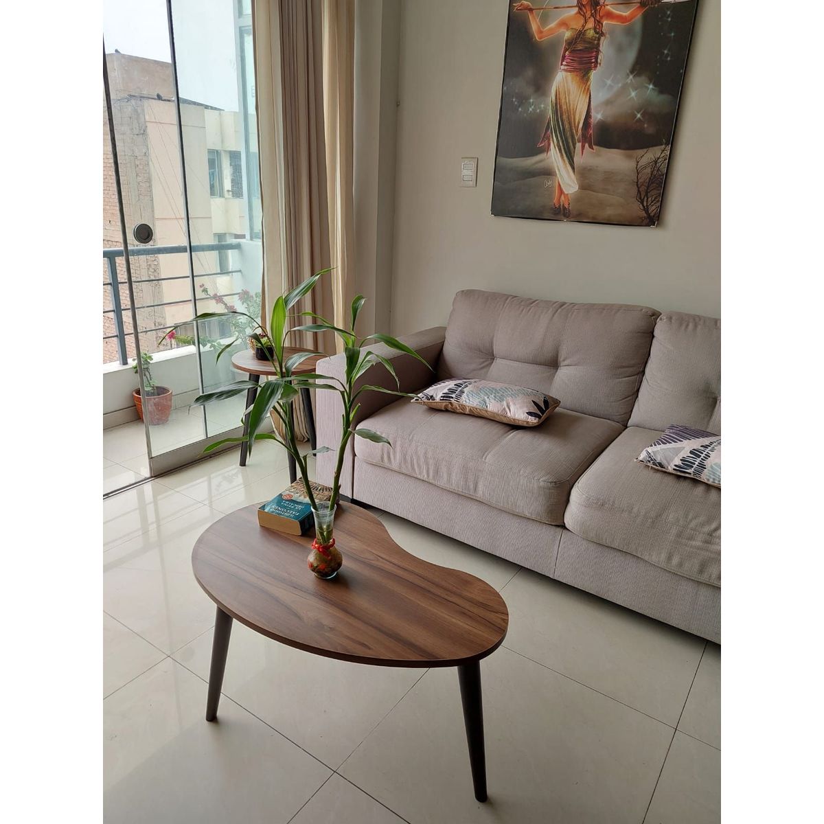 GENERICO - Mesa de centro estilo riñon color marrón