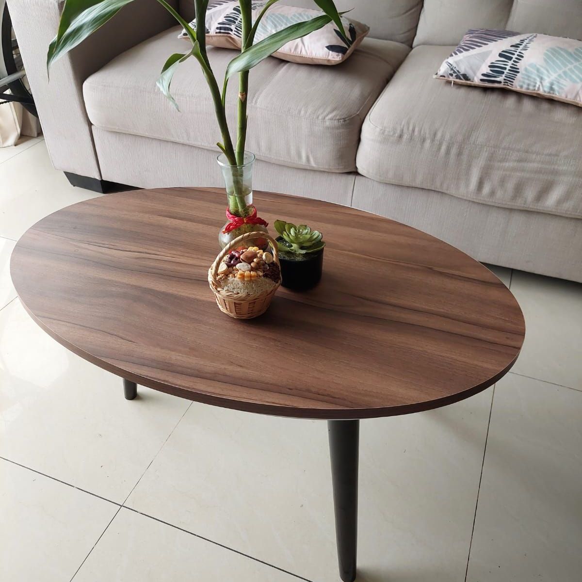 GENERICO - Mesa de centro ovalada marrón