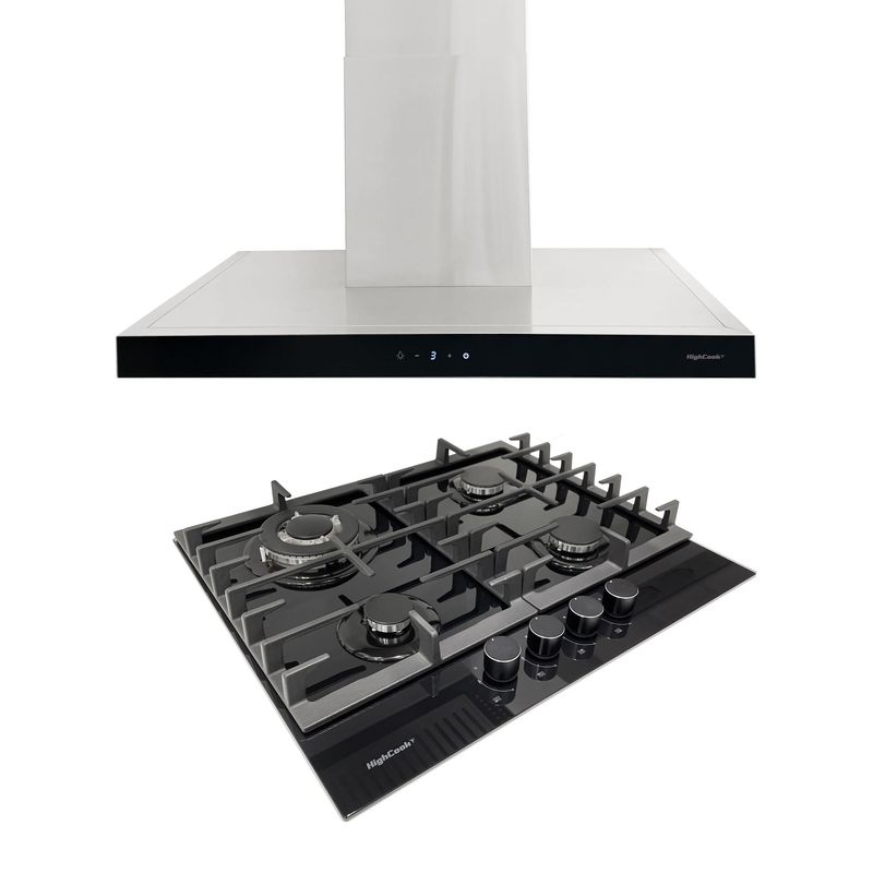 GENERICO - Combo Cocina empotrable a gas 4 quemadores + Campana extractora con doble filtro Marca Highcook