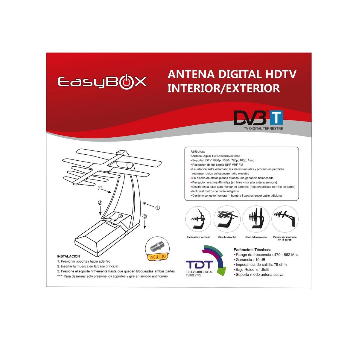 Easy Corp - ANTENA PARA TELEVISION HD EASYBOX 6 METROS DE CABLE