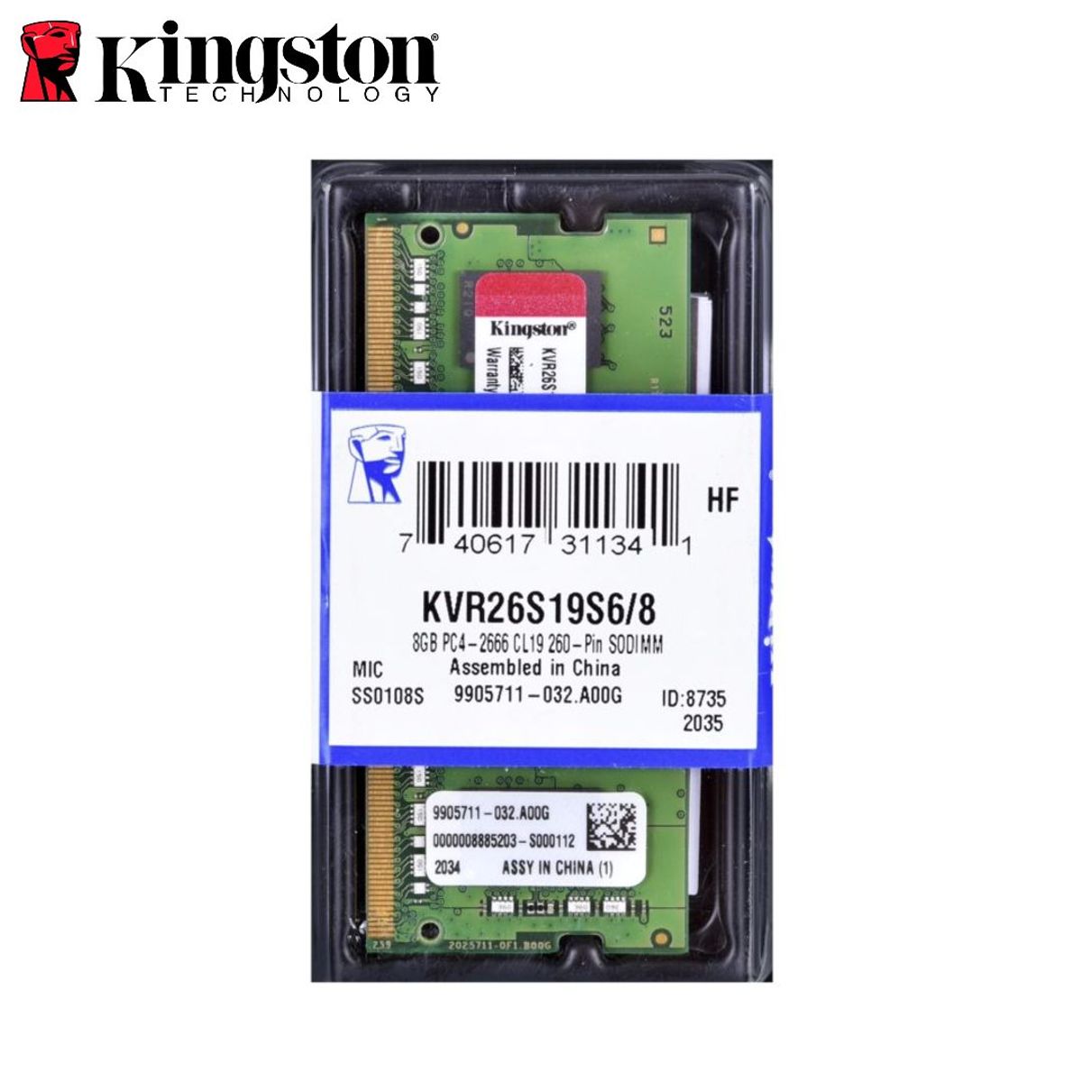 KINGSTON - Memoria RAM SODIMM Kingston 8GB, DDR4, 3200 MHz.