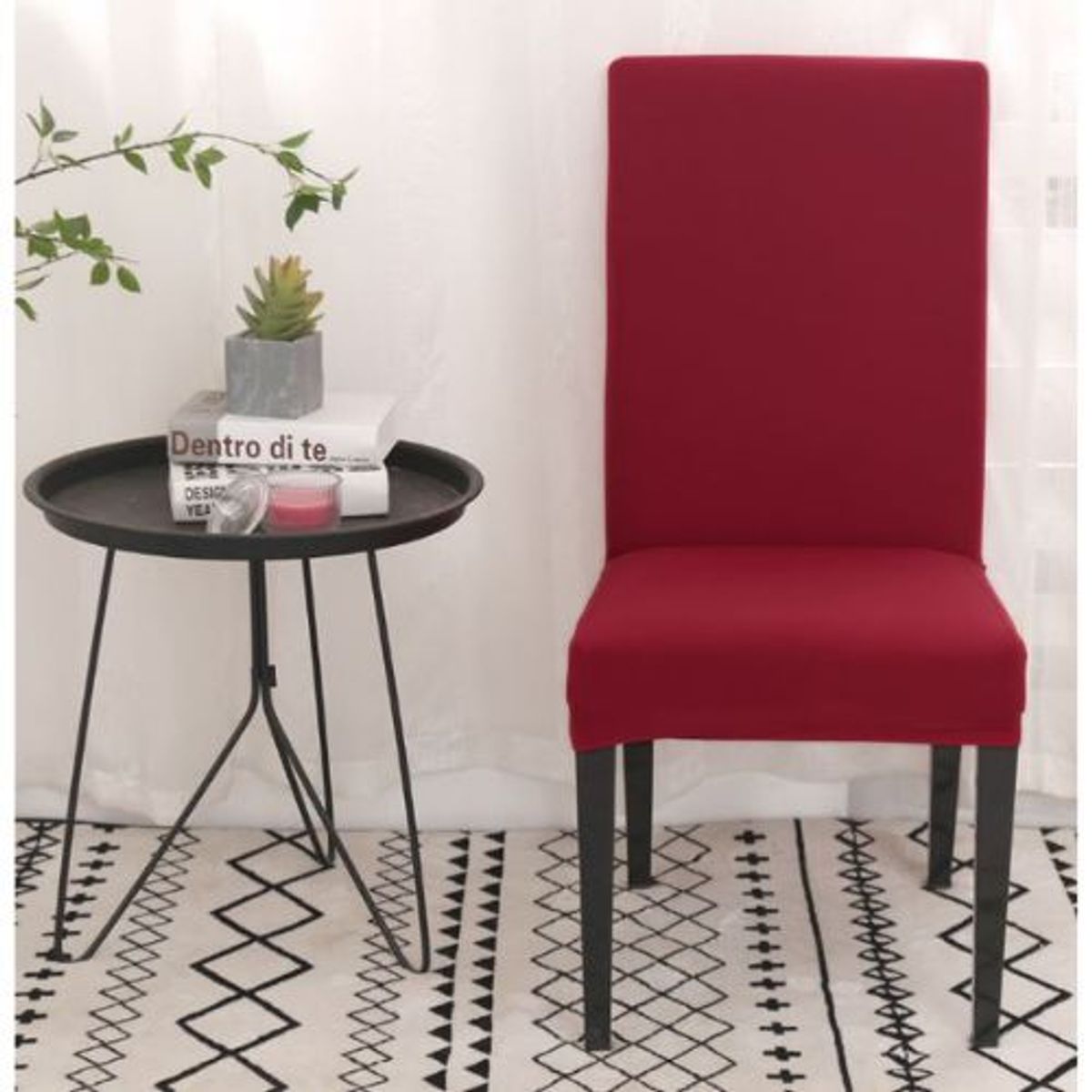 GENERICO - FUNDA ELÁSTICA COLOR GUINDA PARA SILLA COMEDOR (JGO 2 PZS)