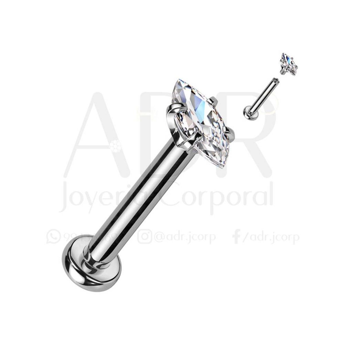 ADR JOYERIA CORPORAL - Piercing Oreja Marquise Zircon Labret ADR Joyería Corporal
