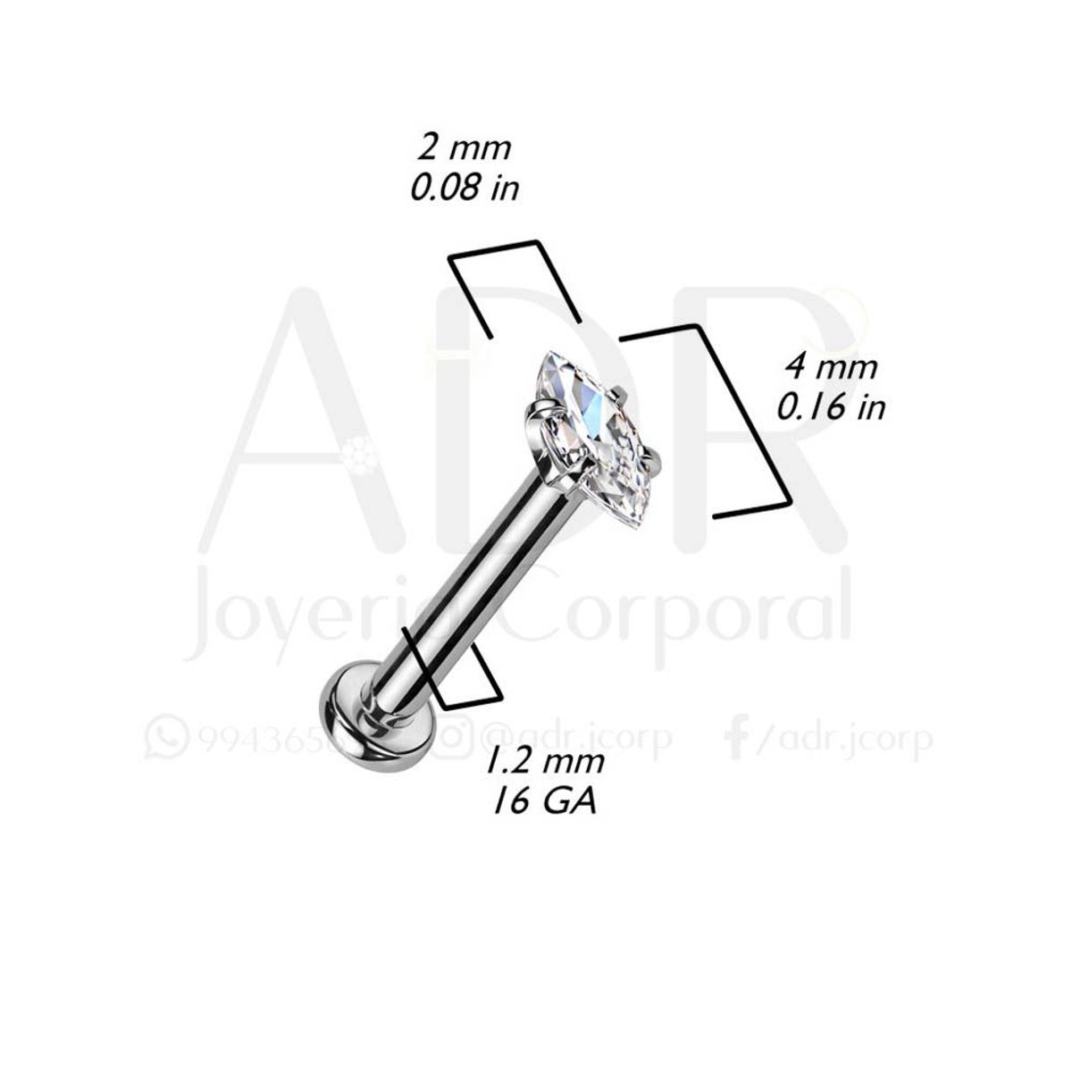 ADR JOYERIA CORPORAL - Piercing Oreja Marquise Zircon Labret ADR Joyería Corporal