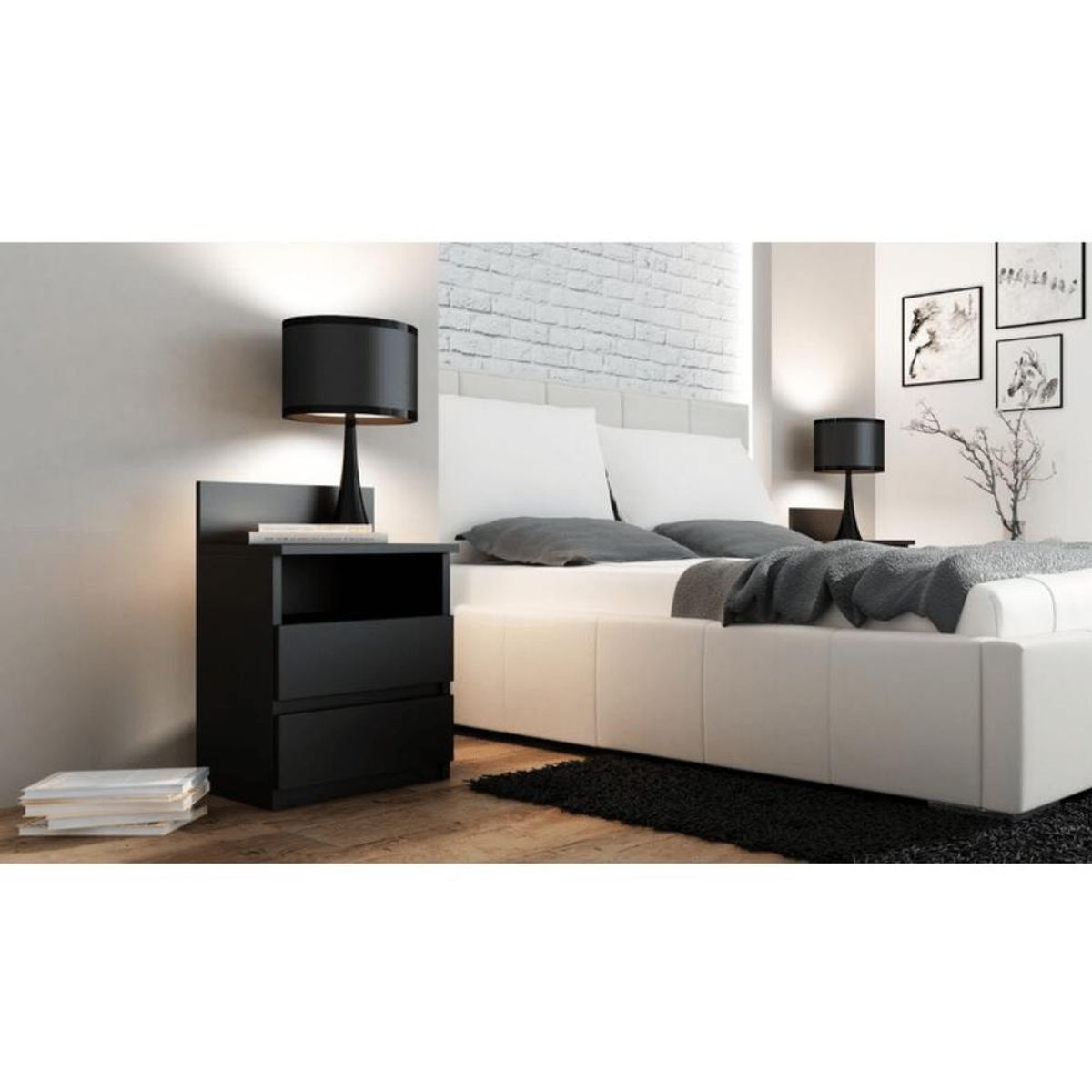 VENTITAS HOME - Mesa de Noche Velador Valery 2 Cajones Ventitas Home Negro