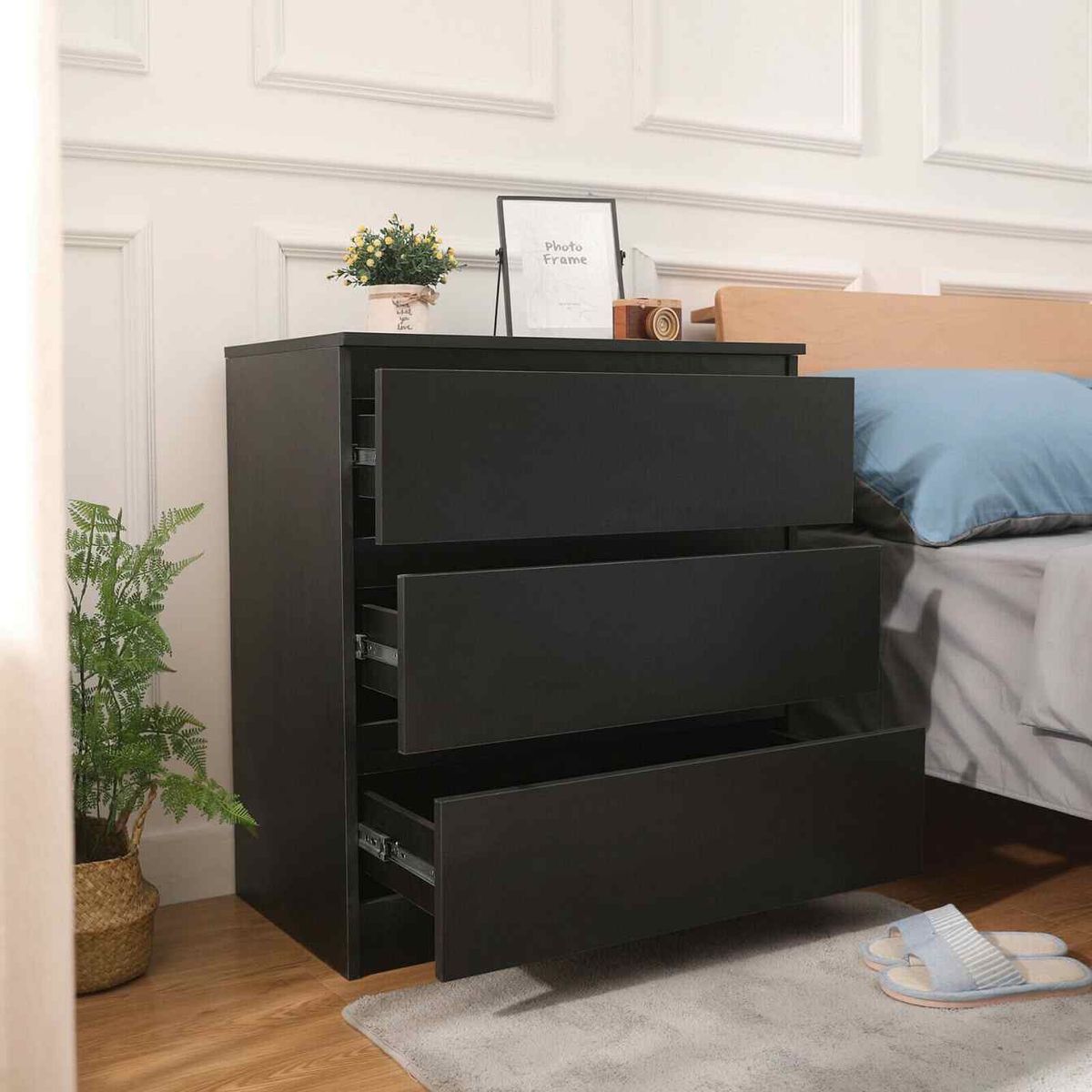 VENTITAS HOME - Mesa de Noche Velador Isabel 3 Cajones Ventitas Home Negro