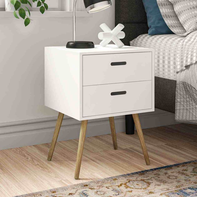 VENTITAS HOME - Mesa de Noche Velador Vintage Stacy 2 Cajones Color Blanco