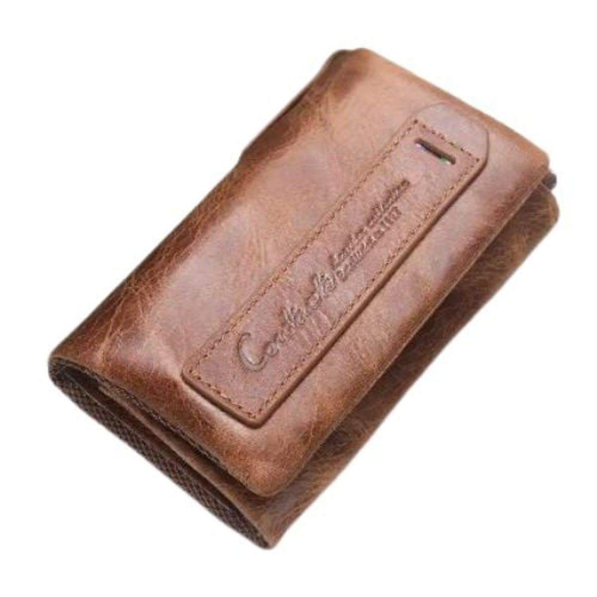 GENERICO - BILLETERA MONEDERO PORTA LLAVES DE CUERO MARRON BEIGE