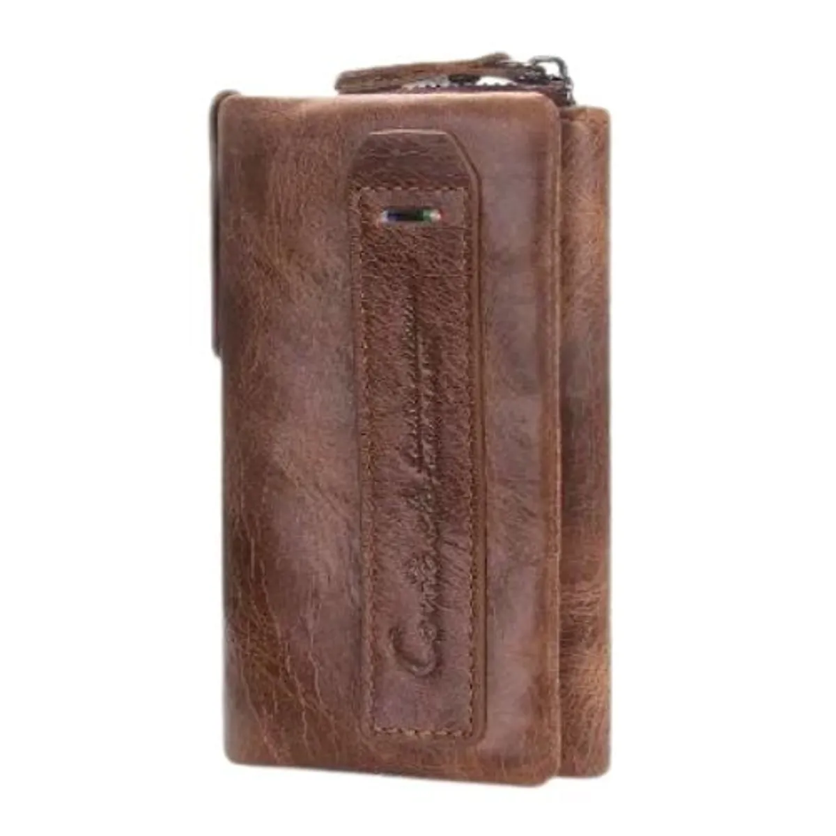 GENERICO - BILLETERA MONEDERO PORTA LLAVES DE CUERO MARRON BEIGE