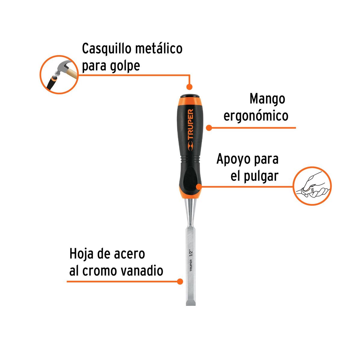 TRUPER - Formón Mango Comfort Grip Truper 1/2" 14621 - Naranja