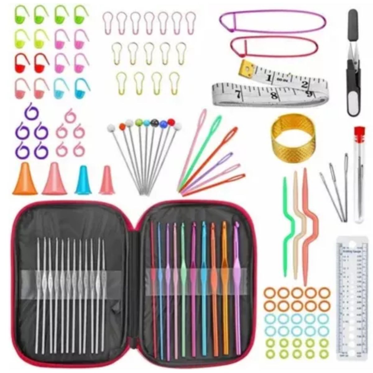 GENERICO - Set 100 Accesorios Kit Crochets Accesorios Tejido Amigurumis