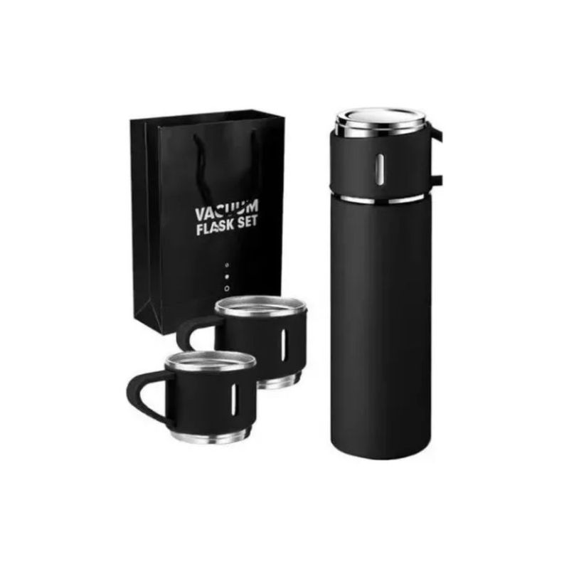 GENERICO - Set Termo Para Agua Caliente/fría + 3 Tazas de 500 ml - Negro
