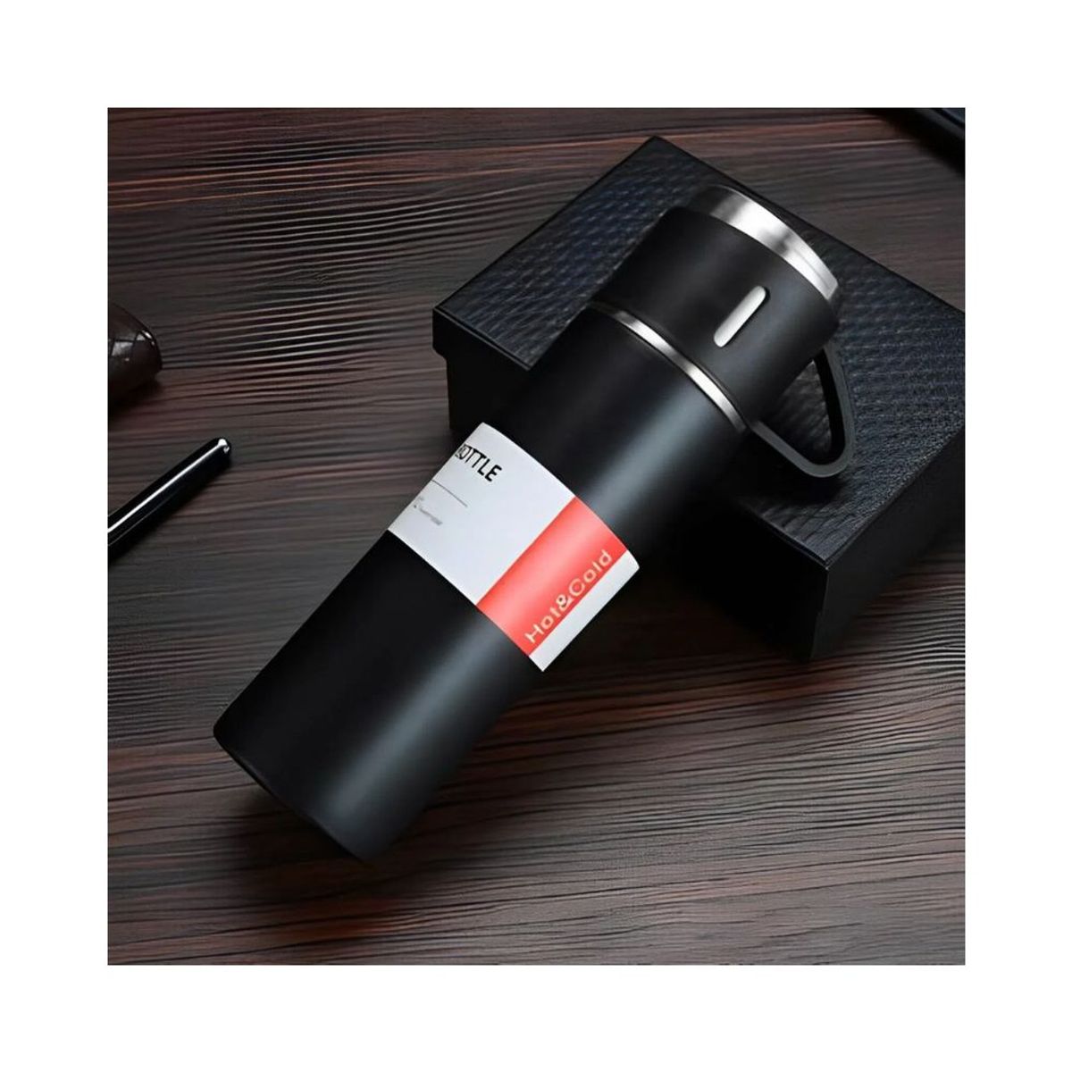 GENERICO - Set Termo Para Agua Caliente/fría + 3 Tazas de 500 ml - Negro