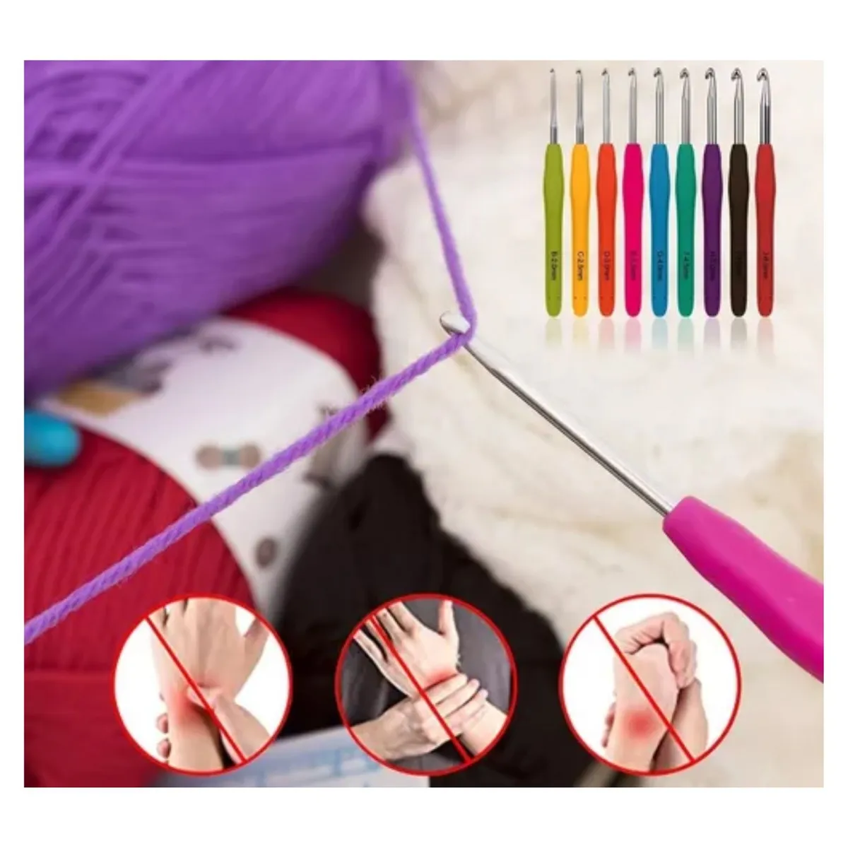 GENERICO - Set Crochet 12 Ovillos Lana + Ganchos + Accesorios