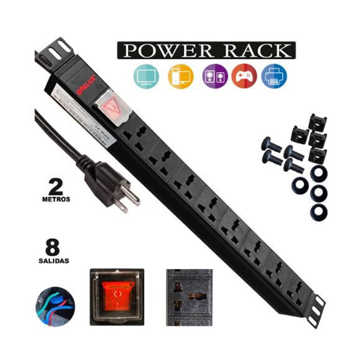 OPALUX - Supresor de Picos 8 Salidas Rack OP-8V10A OPALUX