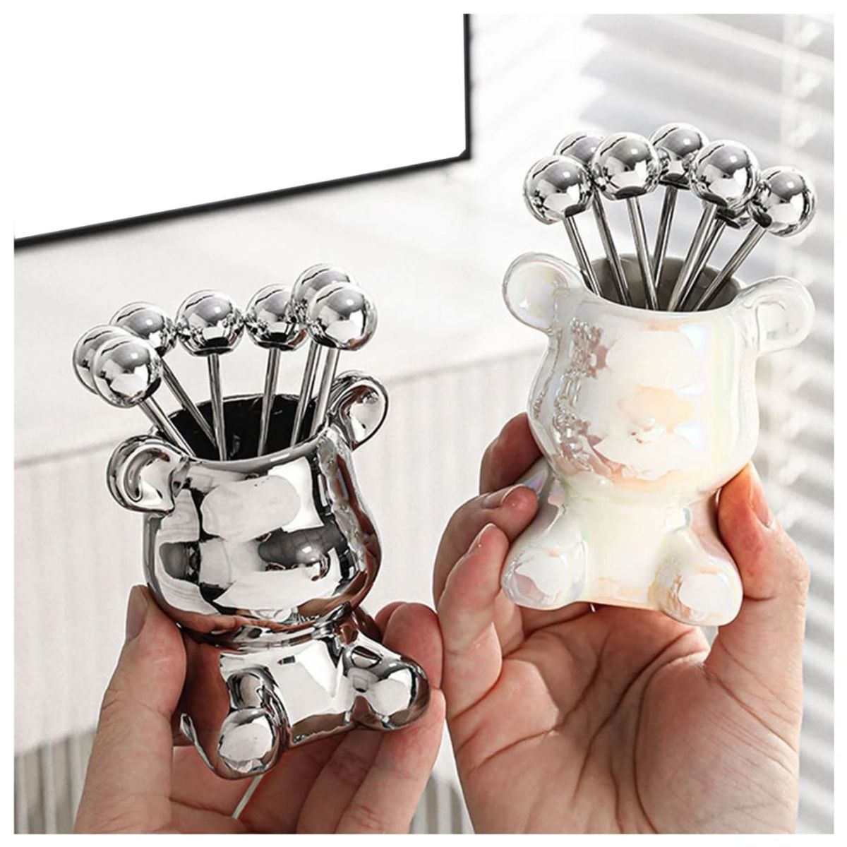 INSPIRA MARKET - Porta tenedor para frutas de osito de ceramica