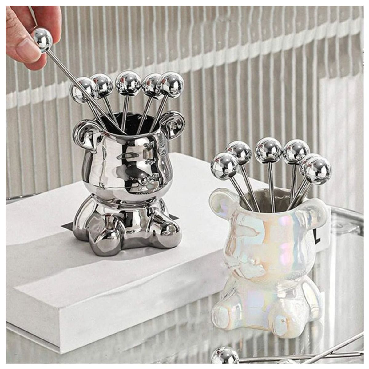 INSPIRA MARKET - Porta tenedor para frutas de osito de ceramica