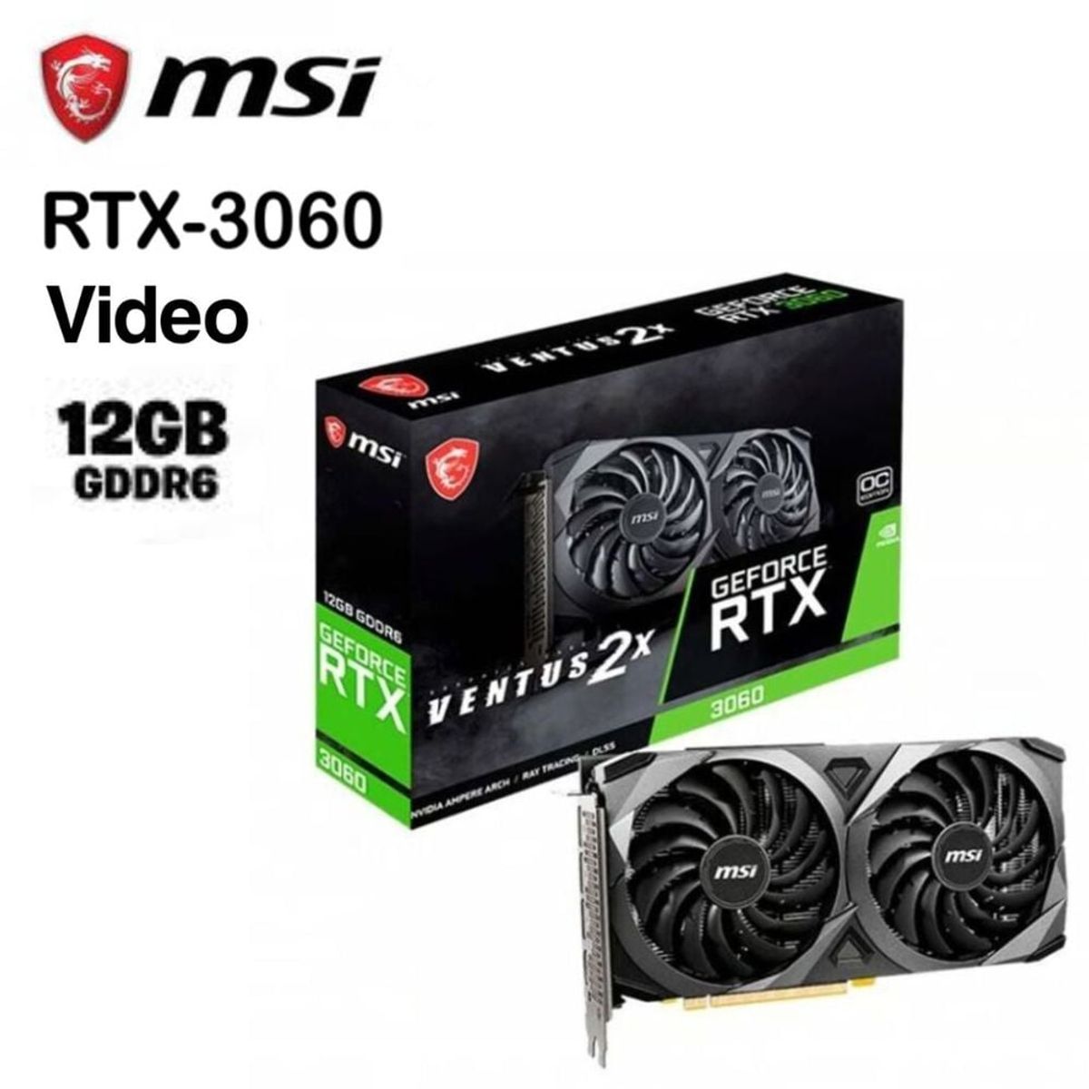 MSI - Tarjeta de Video MSI Nvidia RTX 3060 12GB GDDR6 GAMING