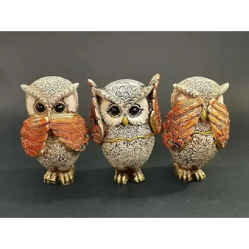 GENERICO - Adornos set de búhos sabios naranjo