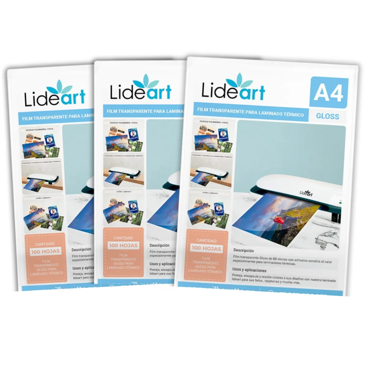 LIDEART - 03 Paquetes De 100 Micas Para Enmicar Tamaño A4 80 Micras