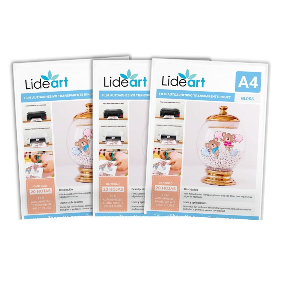 LIDEART - Vinil Adhesivo Imprimible Transparente Opaco Inkjet A4-60und