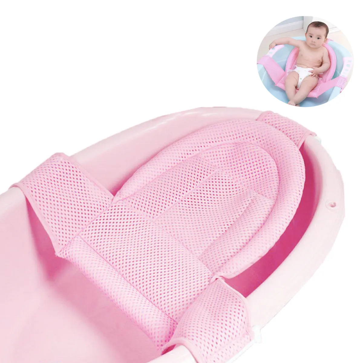 GENERICO - Malla de baño 3 anclajes rosado para bebe soporte para tina
