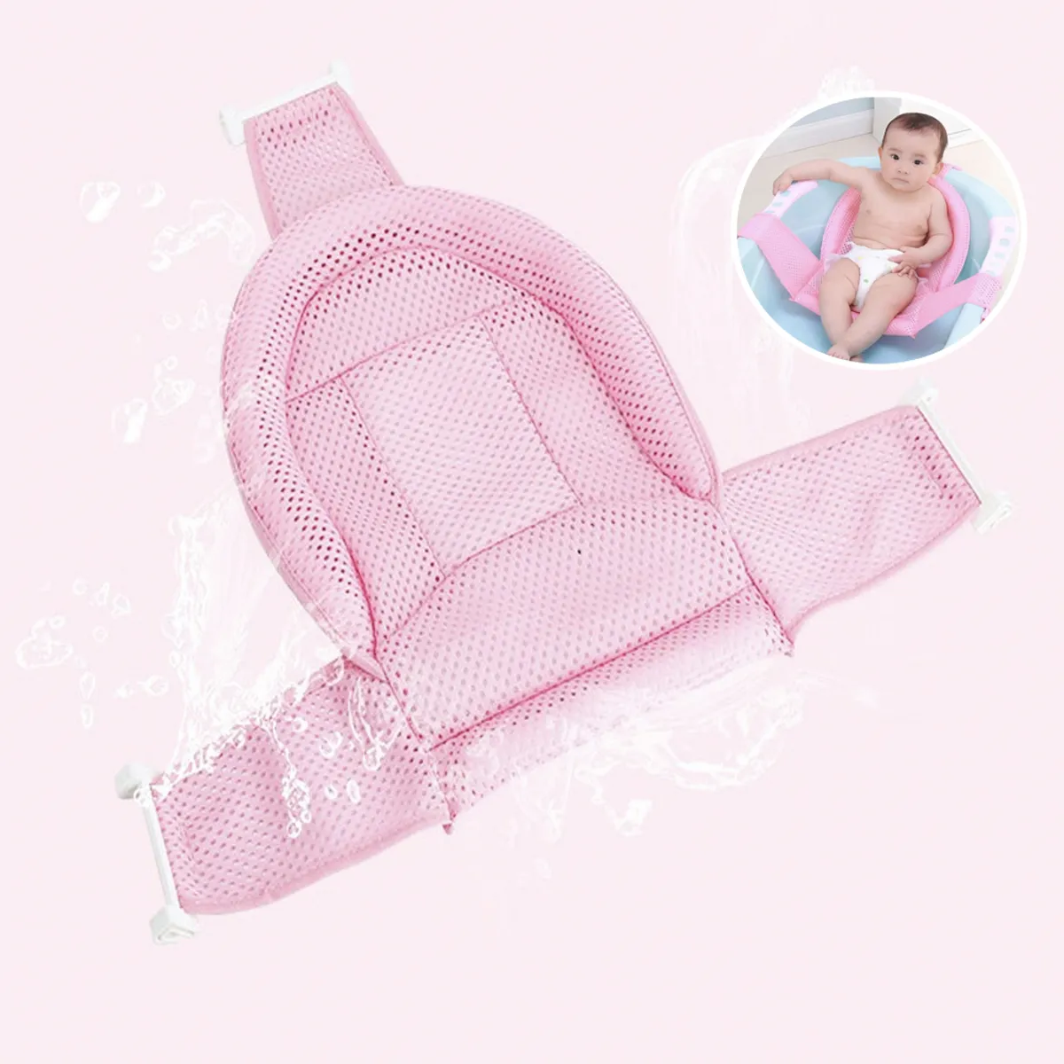 GENERICO - Malla de baño 3 anclajes rosado para bebe soporte para tina