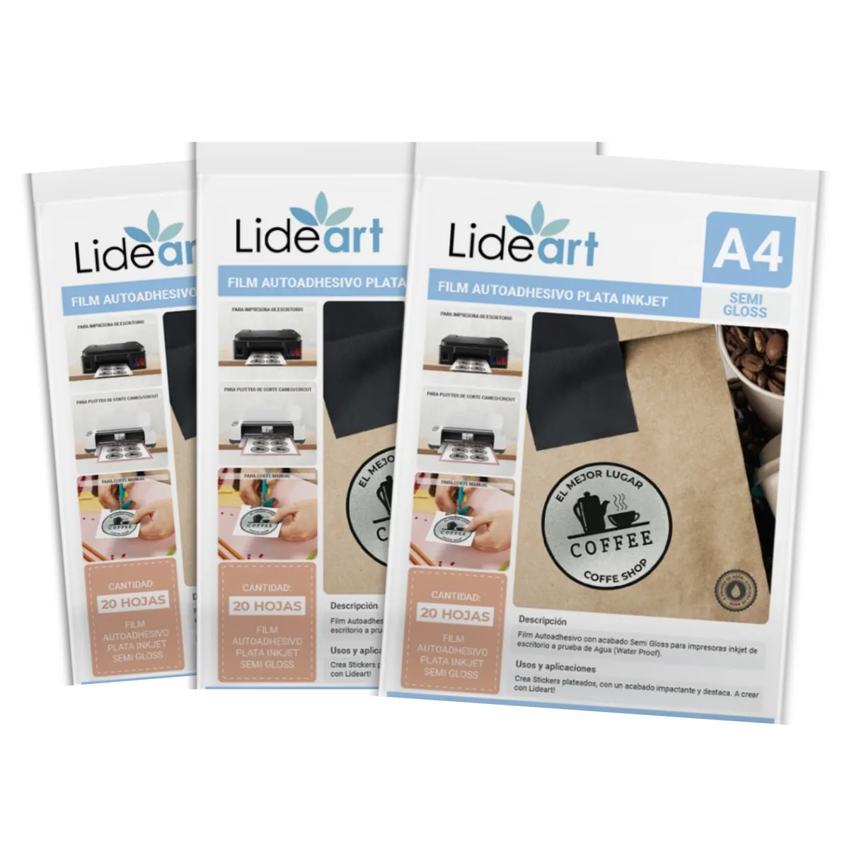 LIDEART - Vinil Autoadhesivo Imprimible Plata Gloss Inkjet A4 x 60und