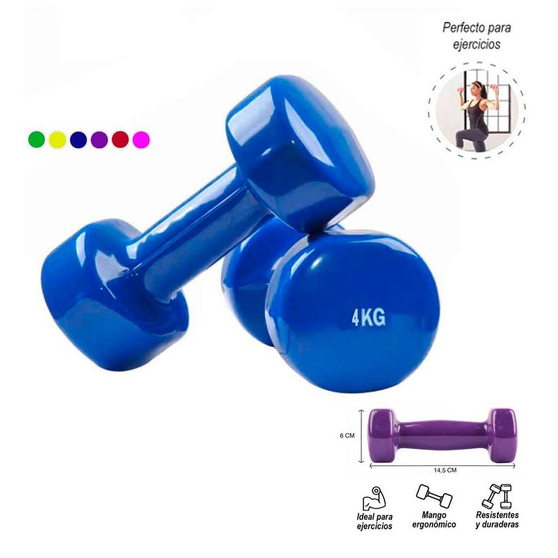 GENERICO - Par De Pesas 4 Kg Mancuernas Plastificadas Fitness Gym