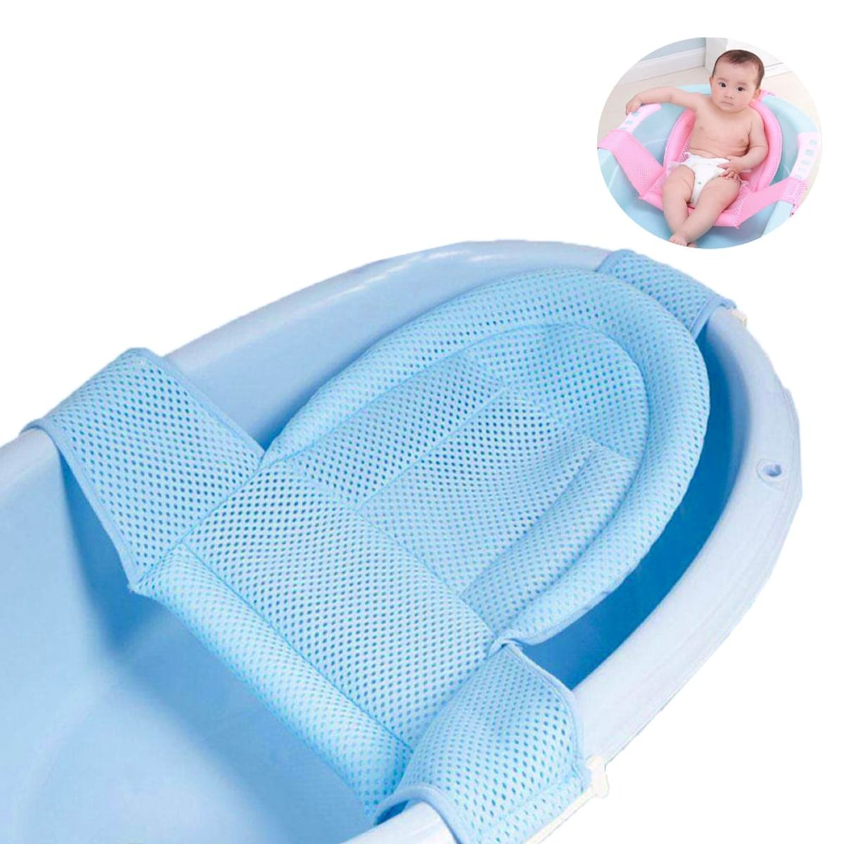 GENERICO - Malla de baño 3 anclajes celeste para bebe soporte para tina