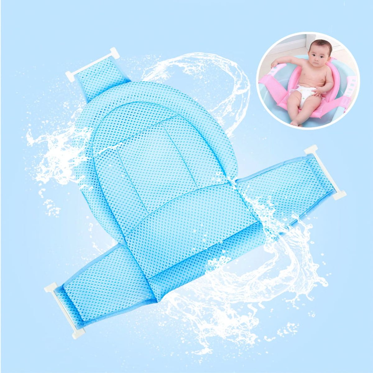 GENERICO - Malla de baño 3 anclajes celeste para bebe soporte para tina