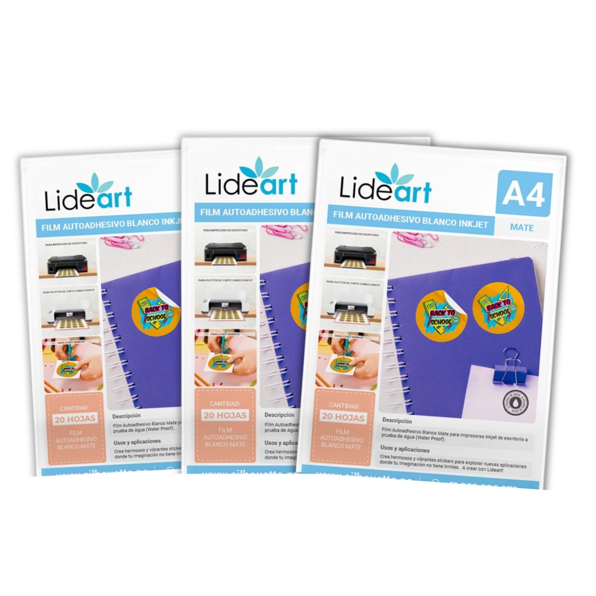 LIDEART - Vinil Autoadhesivo Imprimible Blanco Mate Inkjet A4x60 hojas