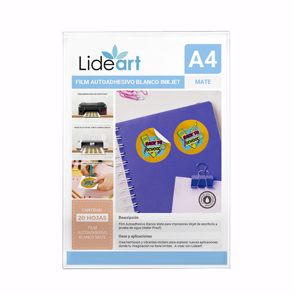 LIDEART - Vinil Autoadhesivo Imprimible Blanco Mate Inkjet A4x60 hojas