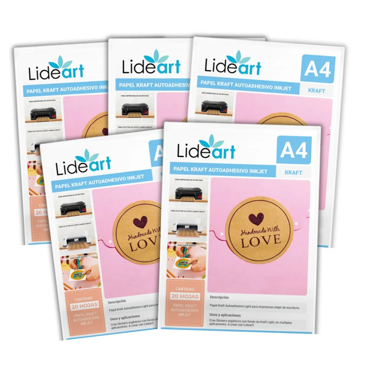 LIDEART - Papel Autoadhesivo Kraft A4 Impresion Inkjet - 100 hojas