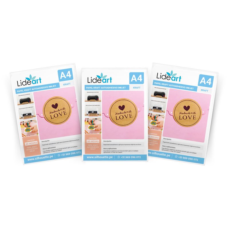 LIDEART - Papel Autoadhesivo Kraft A4 Impresion Inkjet - 60 hojas