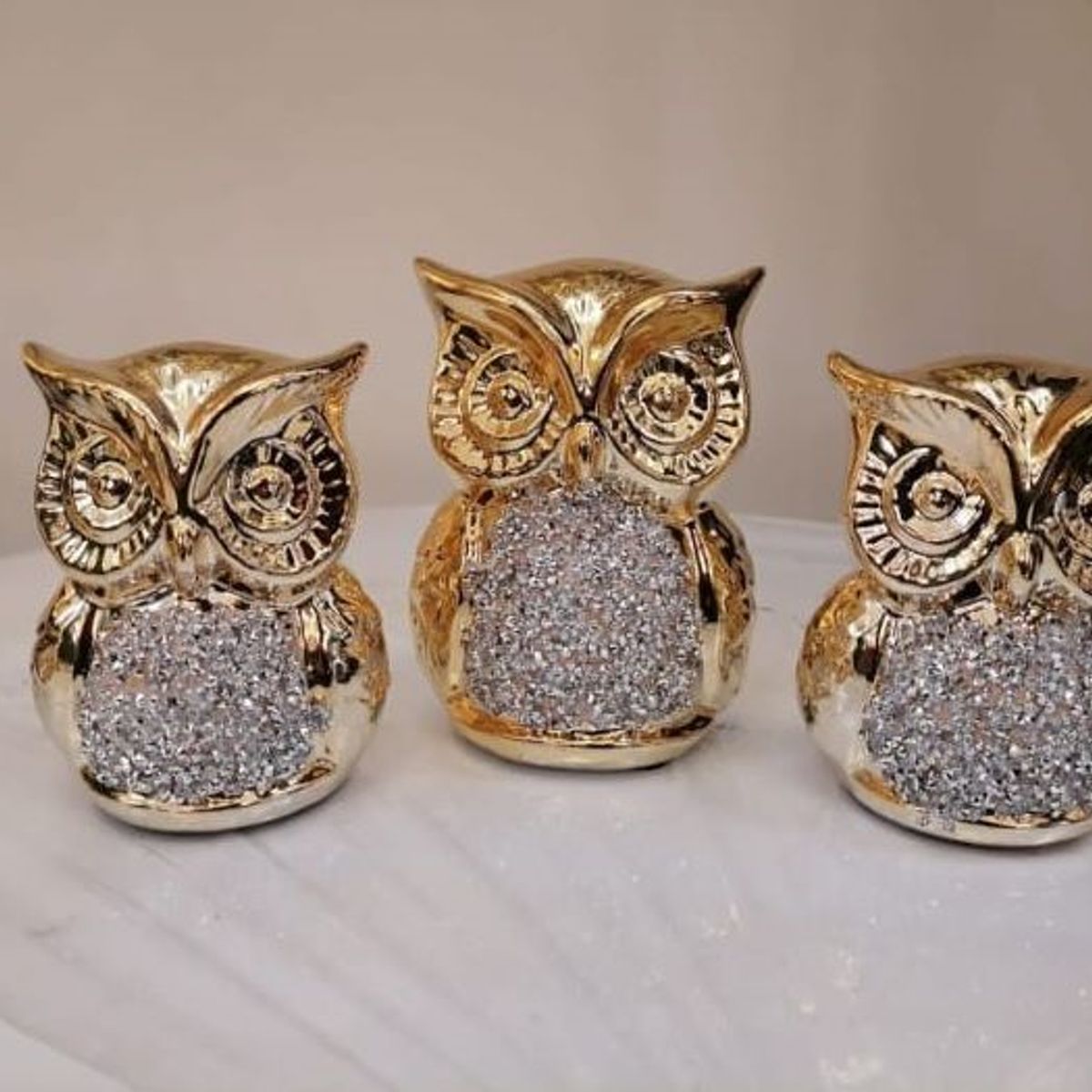 GENERICO - Adornos set de 3 búhos dorado