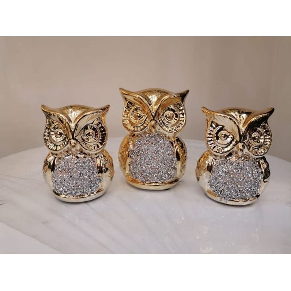 GENERICO - Adornos set de 3 búhos dorado