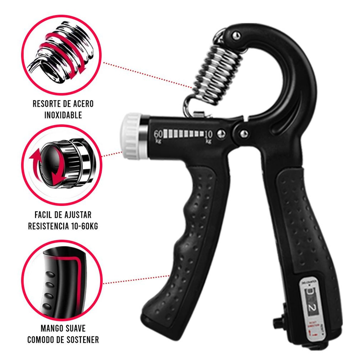 HOLGU - Pack Hand Grip 5 Piezas Contador y Regulador 60kg